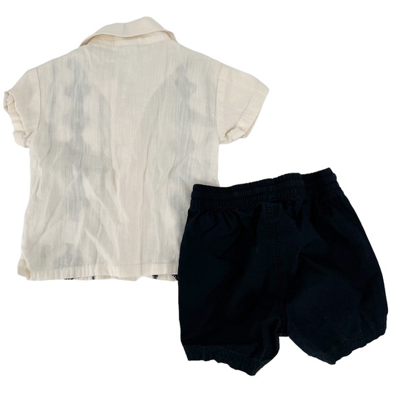Baby Vacation Holiday Button Down White and Black Embroidered Shirt With Shorts - Picture 3 of 7